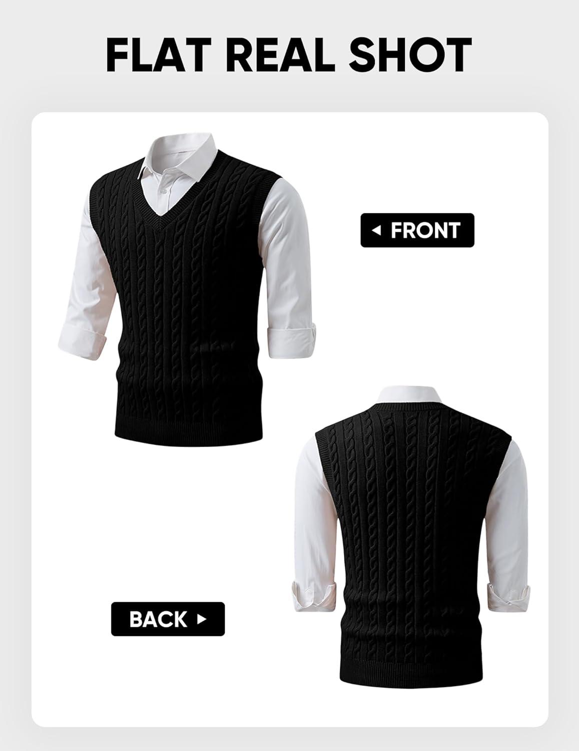imageJMIERR Mens Sweater Vests Causal Sleeveless Cable Striped Knit V Neck PulloverBlack
