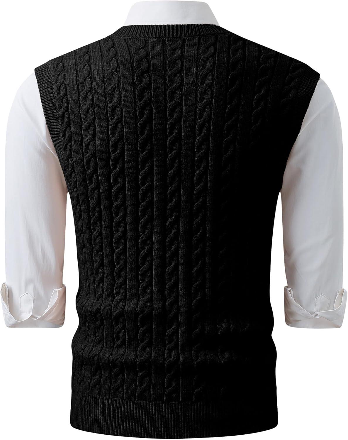 imageJMIERR Mens Sweater Vests Causal Sleeveless Cable Striped Knit V Neck PulloverBlack