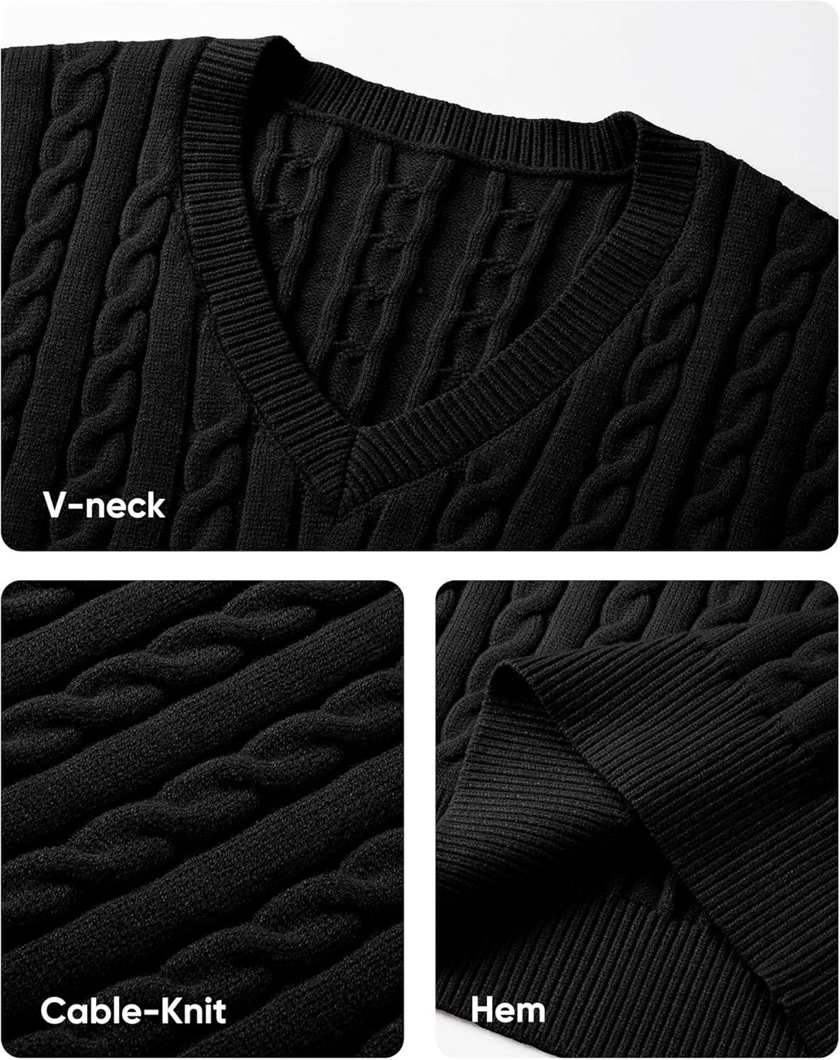 imageJMIERR Mens Sweater Vests Causal Sleeveless Cable Striped Knit V Neck PulloverBlack