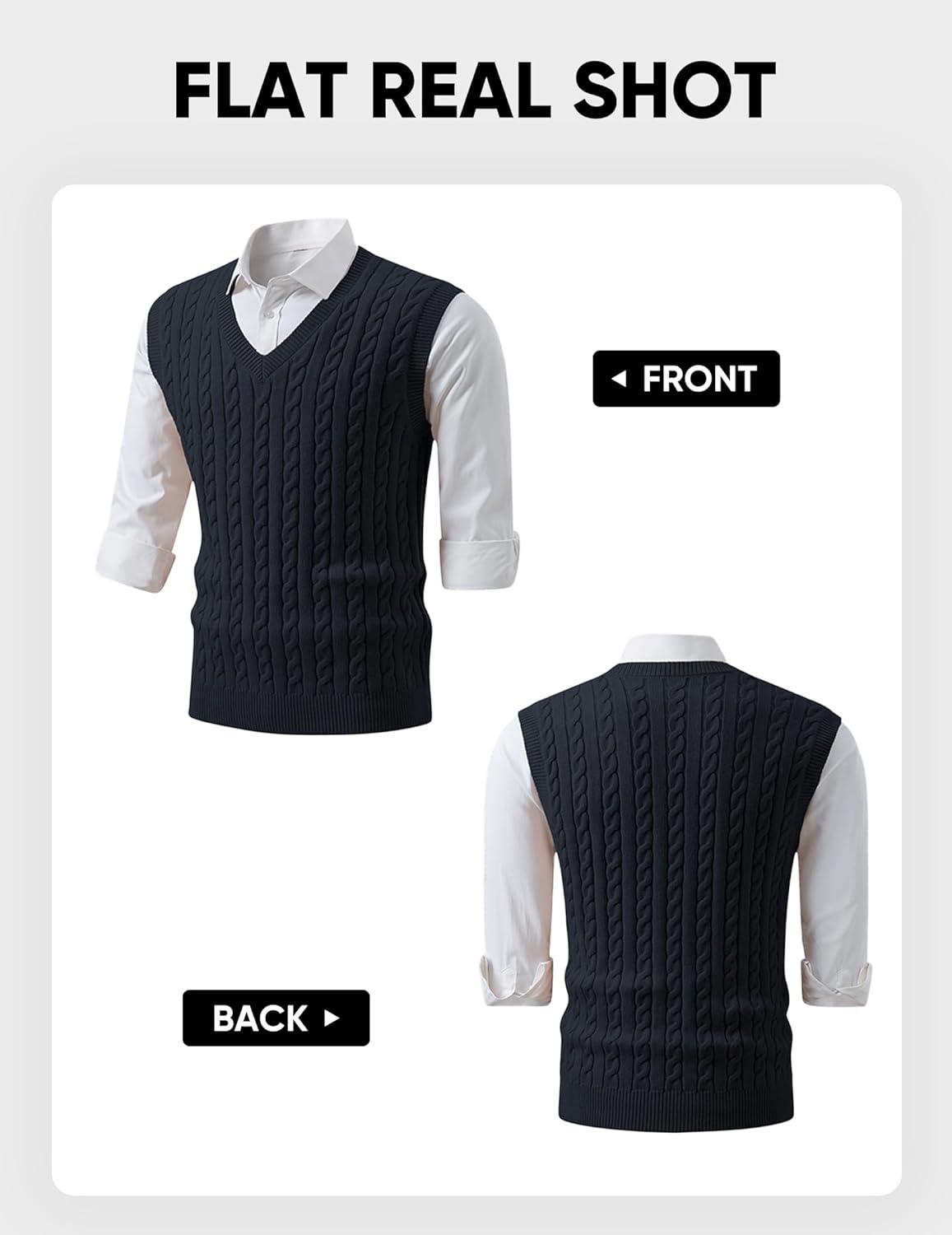 imageJMIERR Mens Sweater Vests Causal Sleeveless Cable Striped Knit V Neck PulloverDark Grey