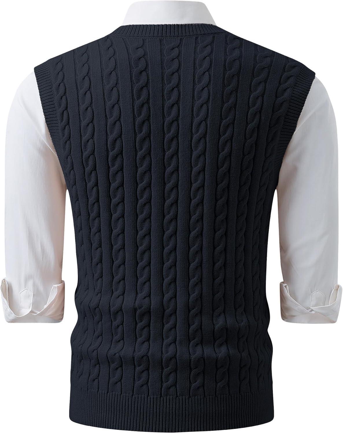 imageJMIERR Mens Sweater Vests Causal Sleeveless Cable Striped Knit V Neck PulloverDark Grey