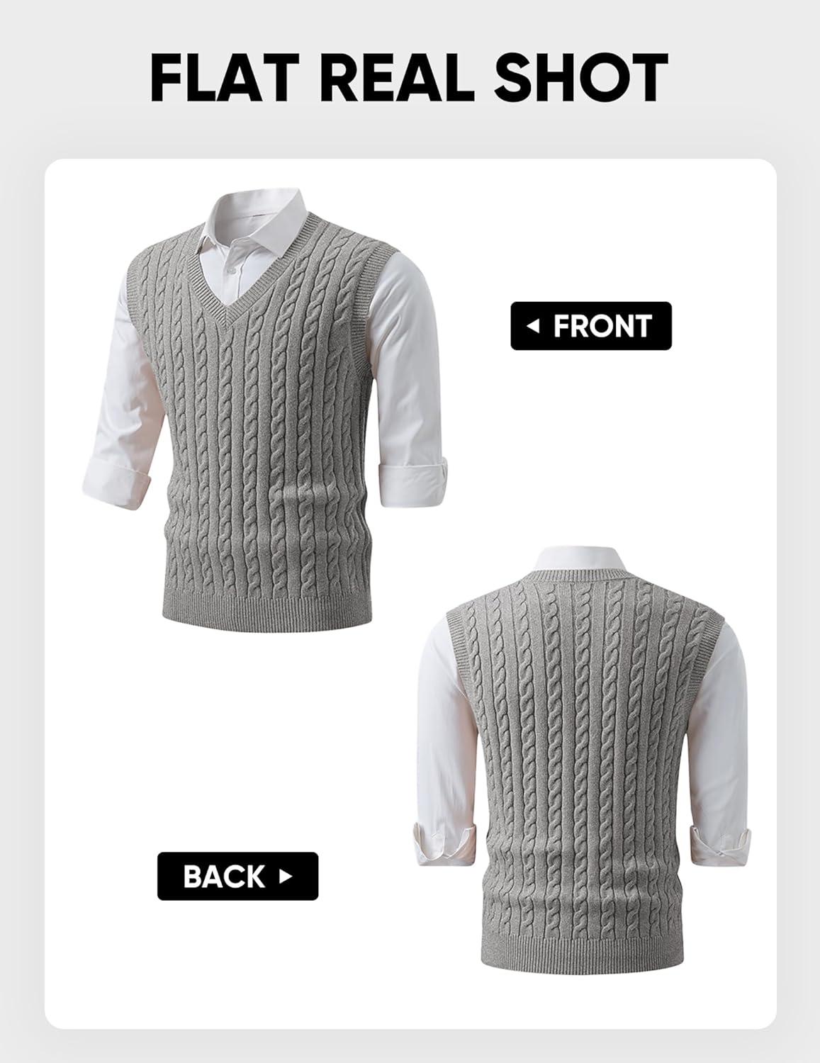 imageJMIERR Mens Sweater Vests Causal Sleeveless Cable Striped Knit V Neck PulloverGray