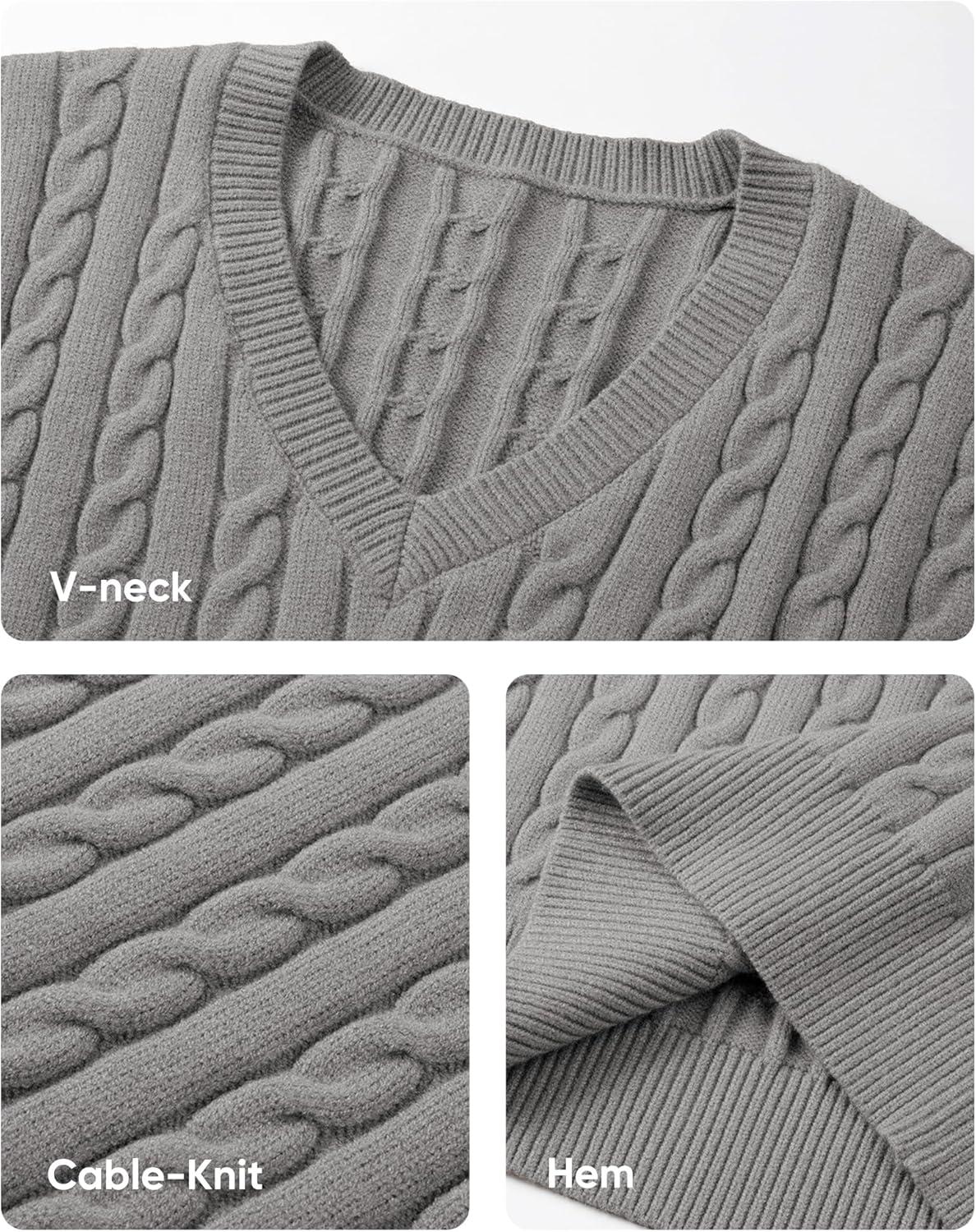 imageJMIERR Mens Sweater Vests Causal Sleeveless Cable Striped Knit V Neck PulloverGray