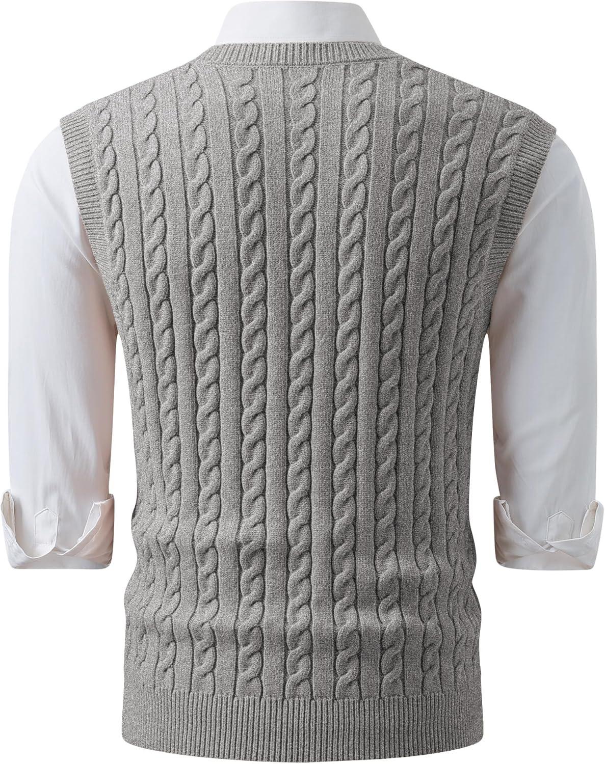 imageJMIERR Mens Sweater Vests Causal Sleeveless Cable Striped Knit V Neck PulloverGray