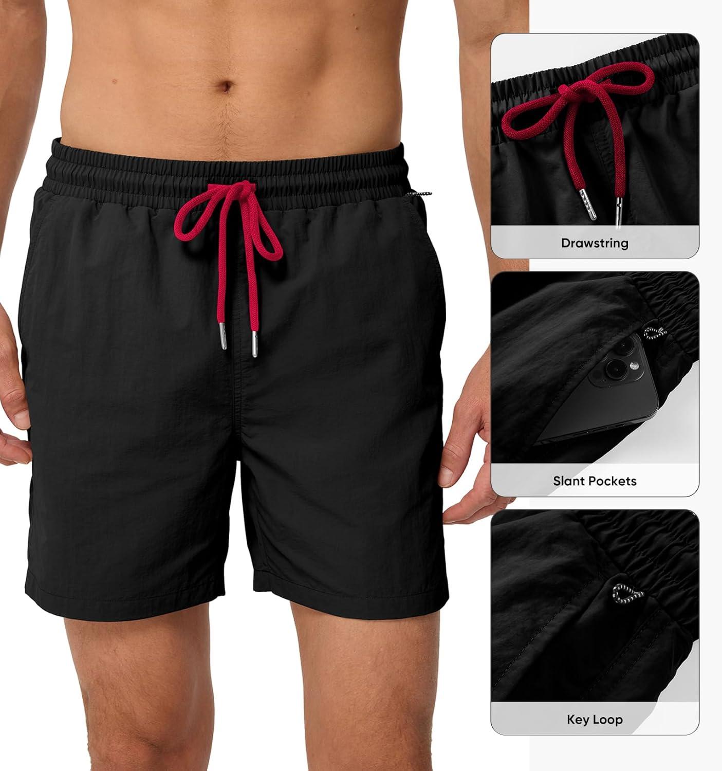 imageJMIERR Mens Swim Trunks with Mesh Lining Beach Swimming Shorts for Men Lightweight Swimwear Summer Sports ShortBlack