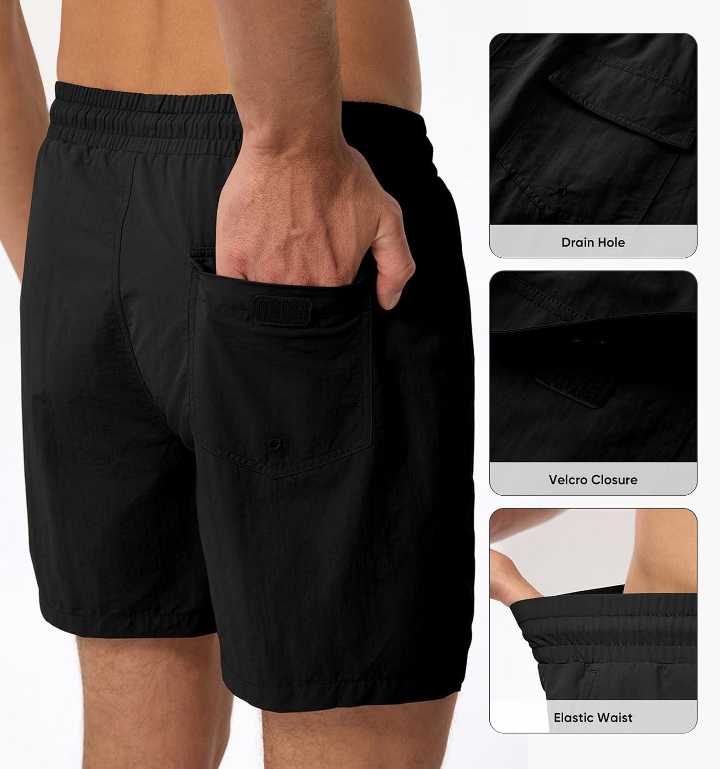 imageJMIERR Mens Swim Trunks with Mesh Lining Beach Swimming Shorts for Men Lightweight Swimwear Summer Sports ShortBlack