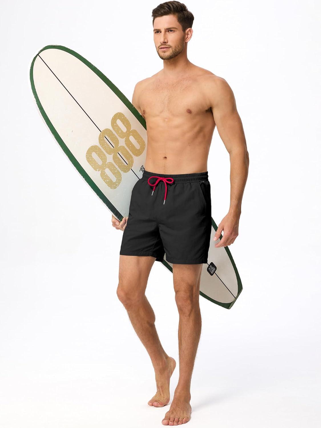 imageJMIERR Mens Swim Trunks with Mesh Lining Beach Swimming Shorts for Men Lightweight Swimwear Summer Sports ShortBlack