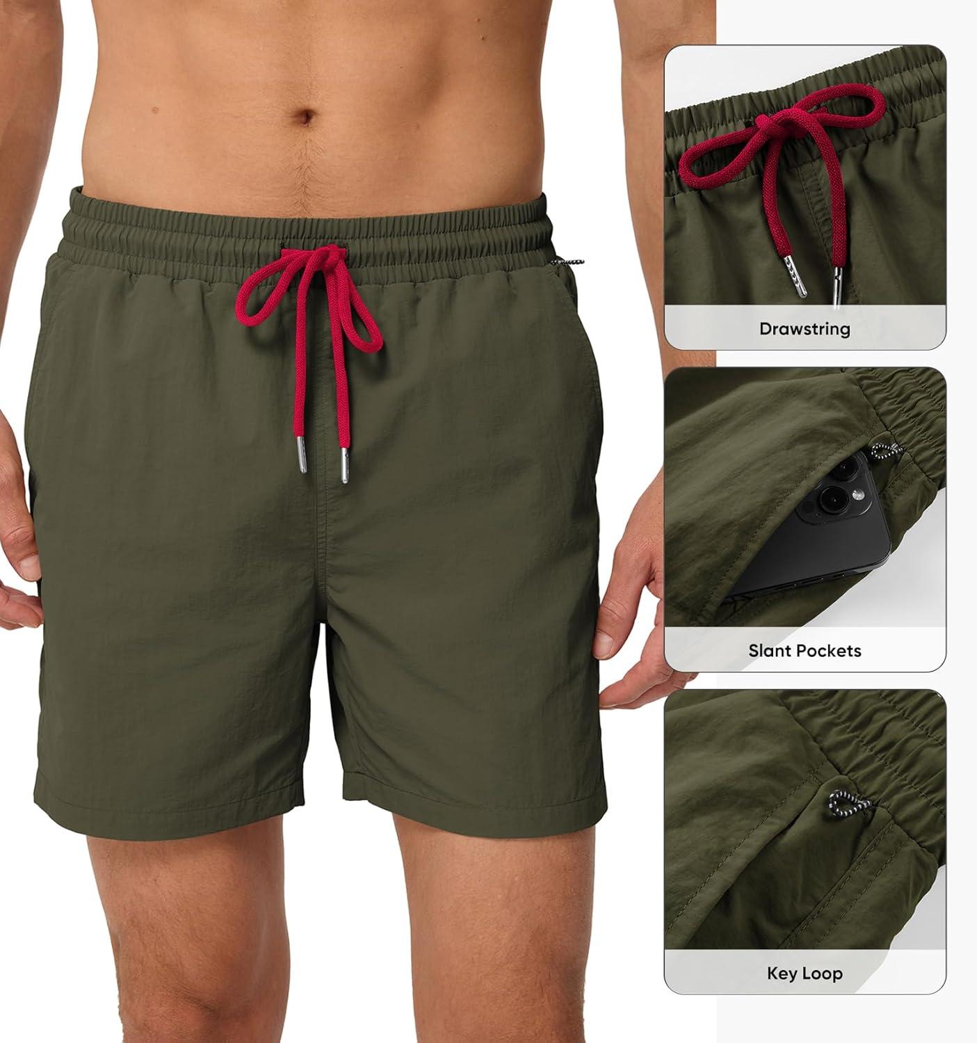 imageJMIERR Mens Swim Trunks with Mesh Lining Beach Swimming Shorts for Men Lightweight Swimwear Summer Sports ShortGreen