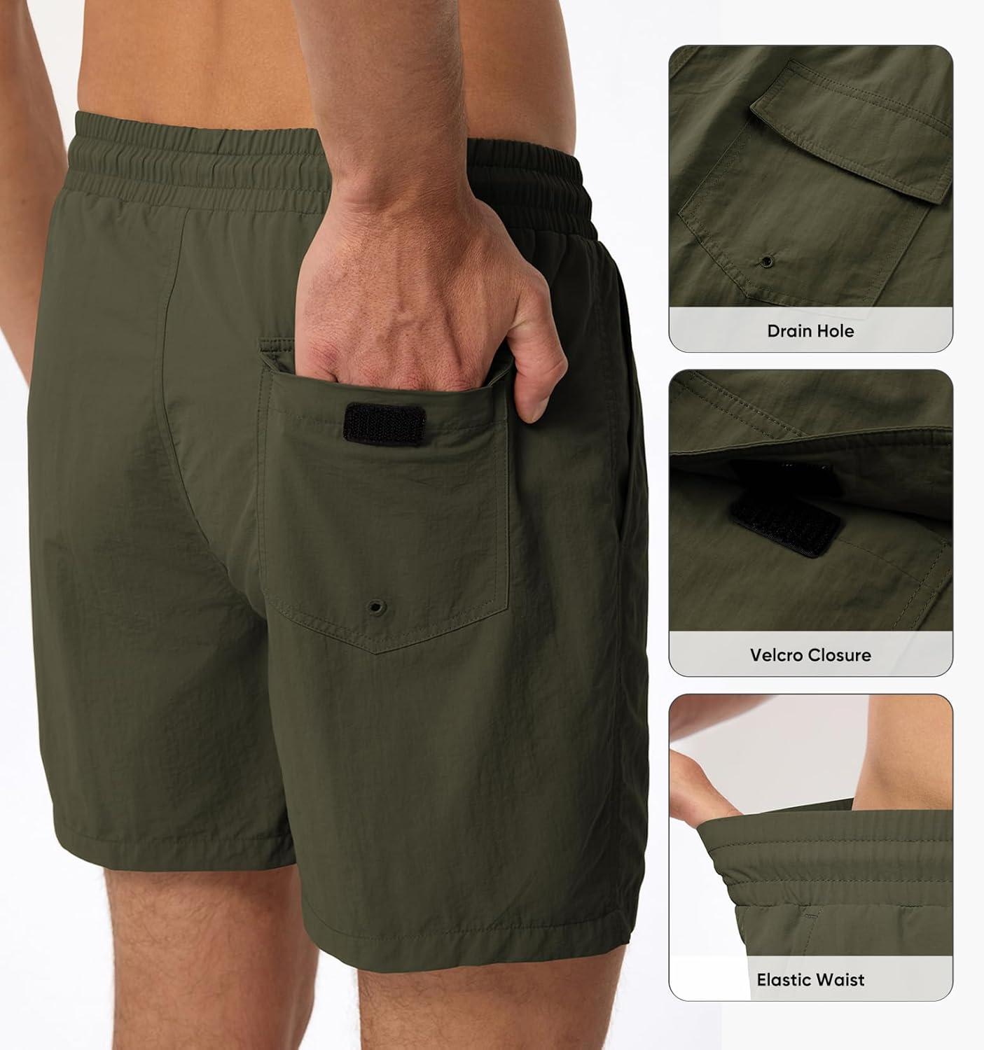 imageJMIERR Mens Swim Trunks with Mesh Lining Beach Swimming Shorts for Men Lightweight Swimwear Summer Sports ShortGreen