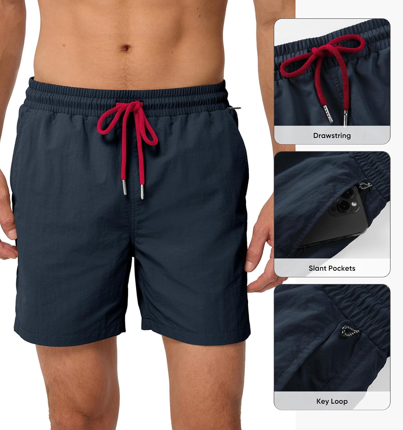 imageJMIERR Mens Swim Trunks with Mesh Lining Beach Swimming Shorts for Men Lightweight Swimwear Summer Sports ShortNavy Blue