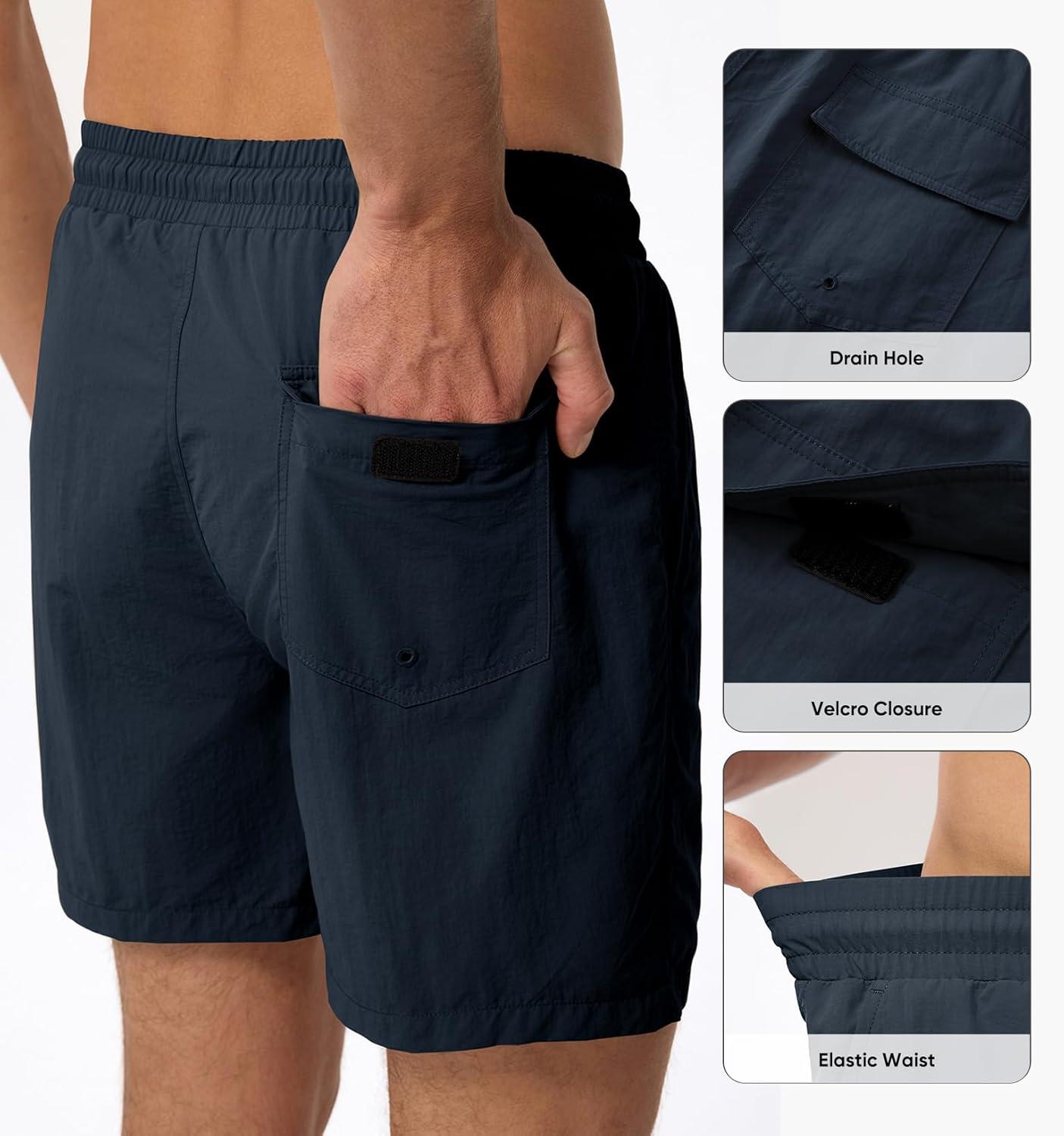 imageJMIERR Mens Swim Trunks with Mesh Lining Beach Swimming Shorts for Men Lightweight Swimwear Summer Sports ShortNavy Blue