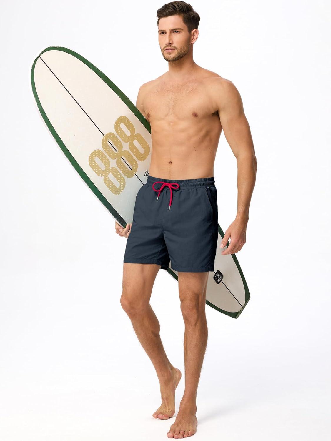 imageJMIERR Mens Swim Trunks with Mesh Lining Beach Swimming Shorts for Men Lightweight Swimwear Summer Sports ShortNavy Blue