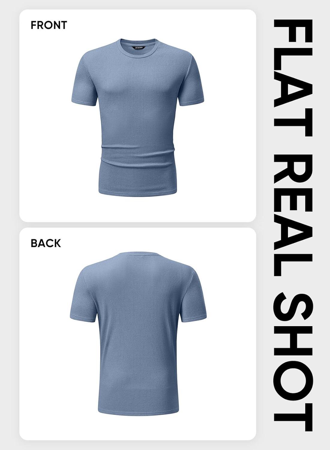 imageJMIERR Mens T Shirt Casual Solid Color Crewneck Stretch Short Sleeve Waffle Knit TeesBlue