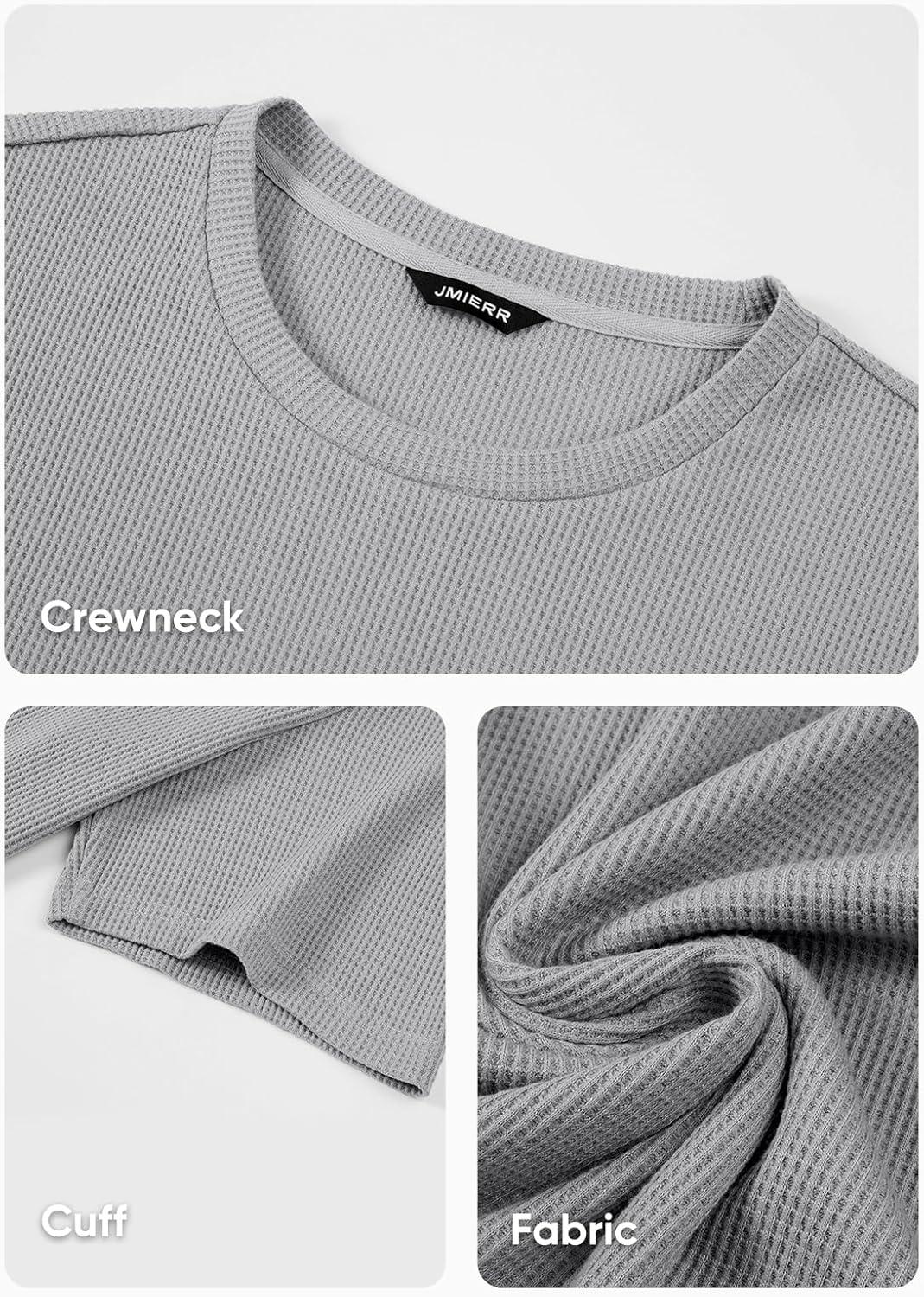 imageJMIERR Mens T Shirt Casual Solid Color Crewneck Stretch Short Sleeve Waffle Knit TeesGrey