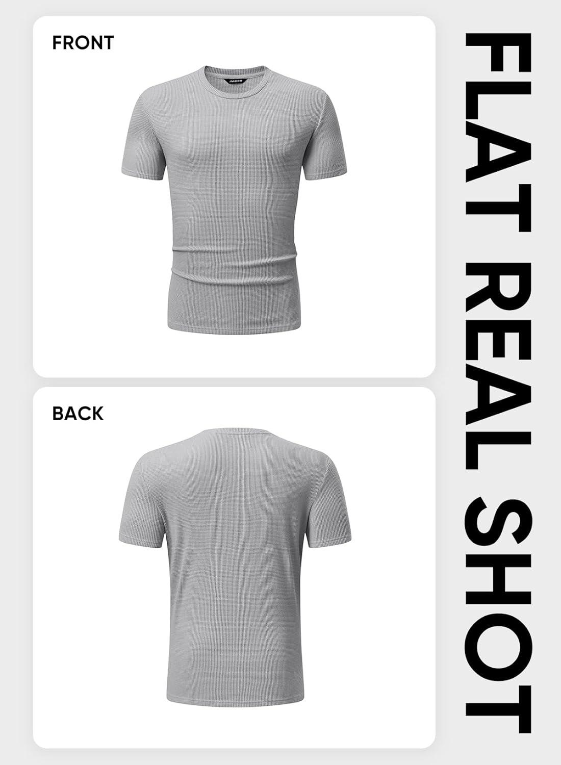 imageJMIERR Mens T Shirt Casual Solid Color Crewneck Stretch Short Sleeve Waffle Knit TeesGrey