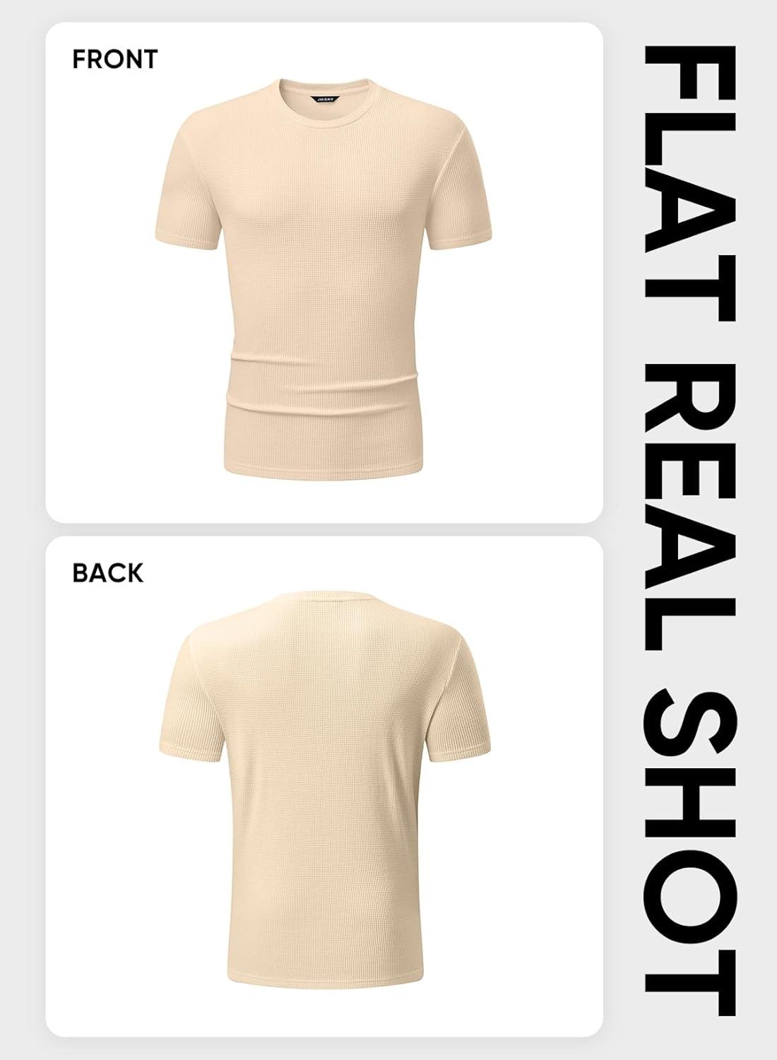 imageJMIERR Mens T Shirt Casual Solid Color Crewneck Stretch Short Sleeve Waffle Knit TeesParchment