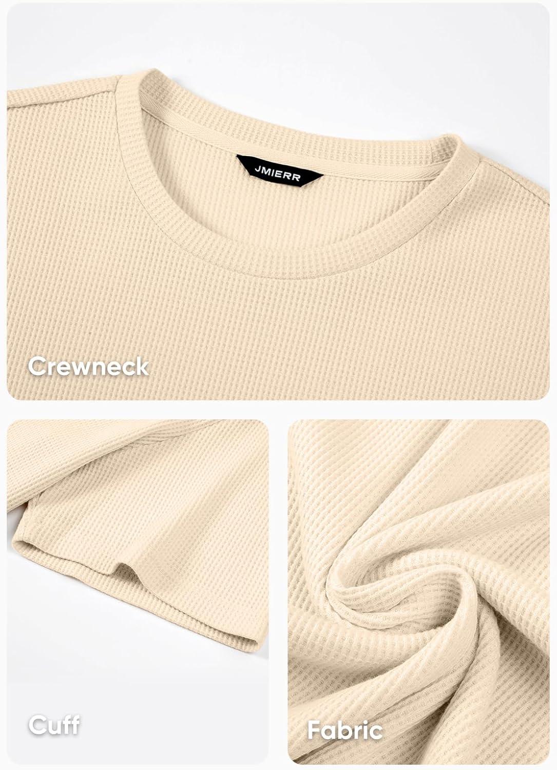 imageJMIERR Mens T Shirt Casual Solid Color Crewneck Stretch Short Sleeve Waffle Knit TeesParchment