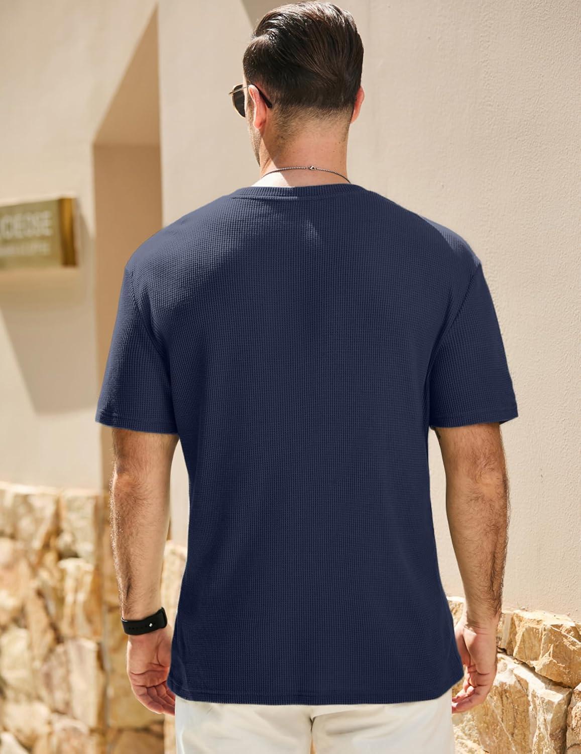 imageJMIERR Mens T Shirt Casual Solid Color Crewneck Stretch Short Sleeve Waffle Knit TeesSail Blue