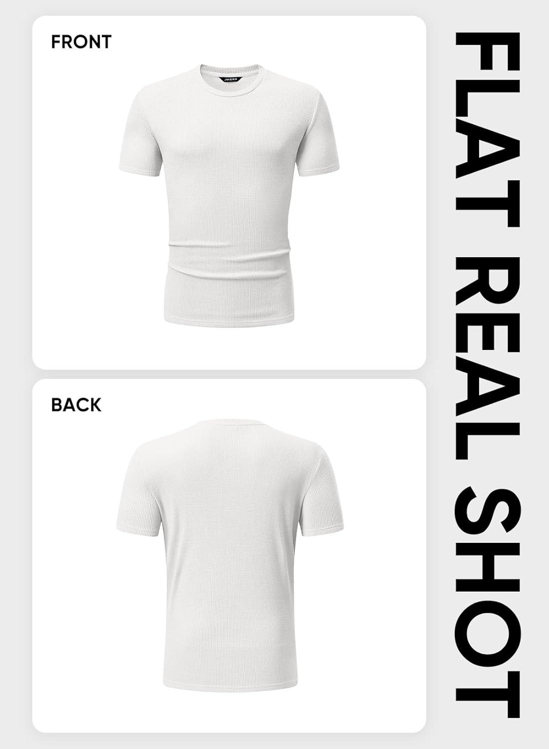 imageJMIERR Mens T Shirt Casual Solid Color Crewneck Stretch Short Sleeve Waffle Knit TeesWhite
