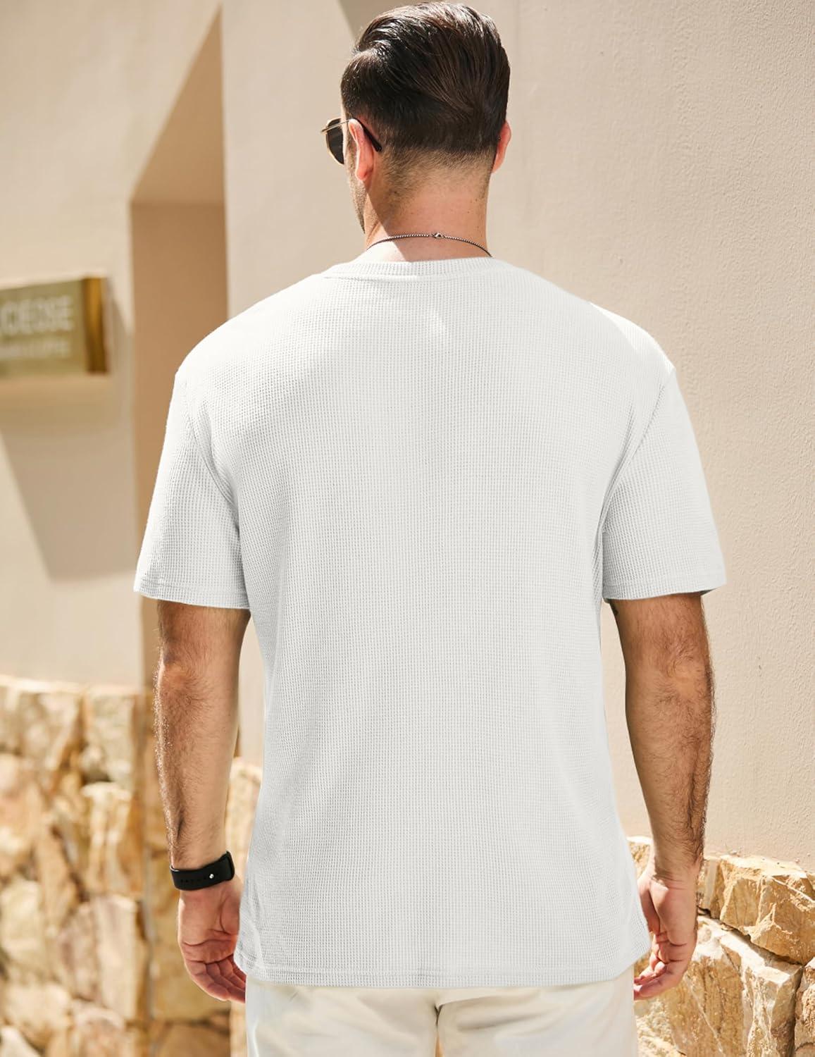 imageJMIERR Mens T Shirt Casual Solid Color Crewneck Stretch Short Sleeve Waffle Knit TeesWhite