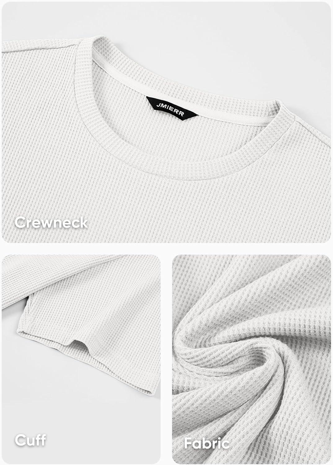 imageJMIERR Mens T Shirt Casual Solid Color Crewneck Stretch Short Sleeve Waffle Knit TeesWhite