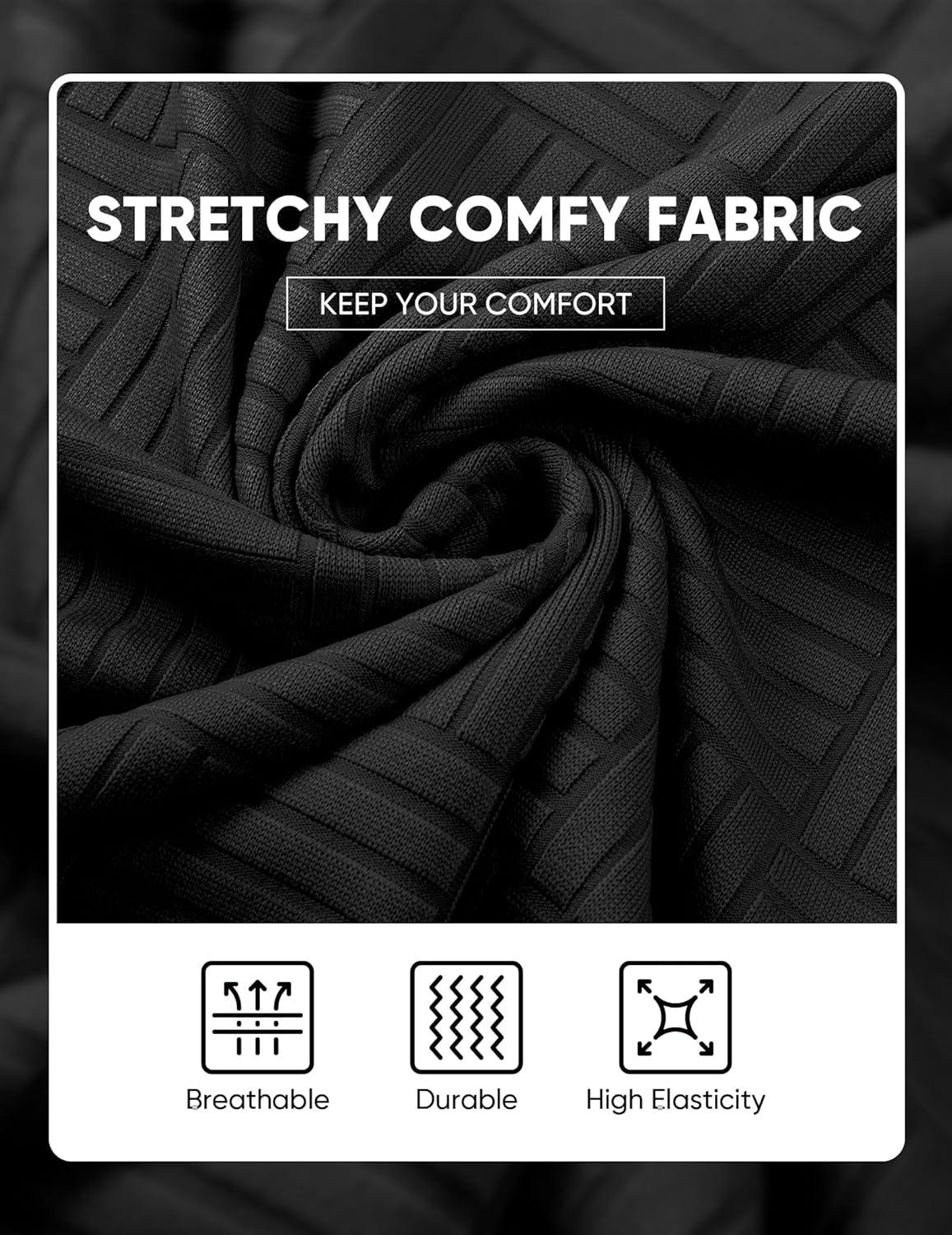 imageJMIERR Mens TShirt Casual Stretch Solid Crewneck Short Sleeve Tees Textured ShirtsLong Sleeve Black