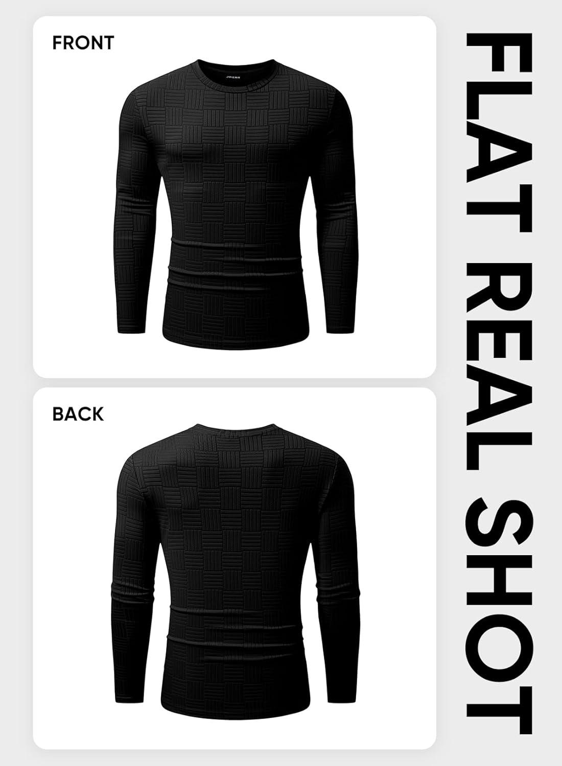 imageJMIERR Mens TShirt Casual Stretch Solid Crewneck Short Sleeve Tees Textured ShirtsLong Sleeve Black