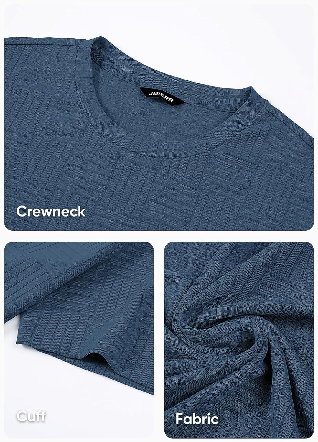 imageJMIERR Mens TShirt Casual Stretch Solid Crewneck Short Sleeve Tees Textured ShirtsReal Teal