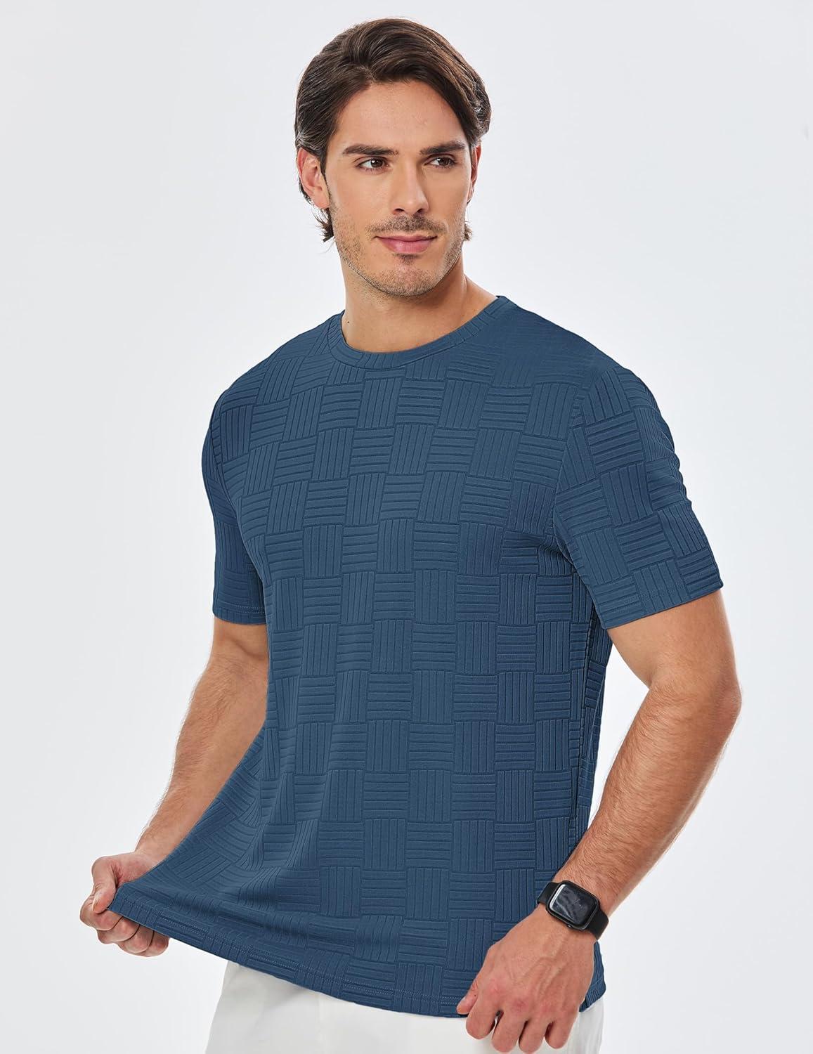 imageJMIERR Mens TShirt Casual Stretch Solid Crewneck Short Sleeve Tees Textured ShirtsReal Teal