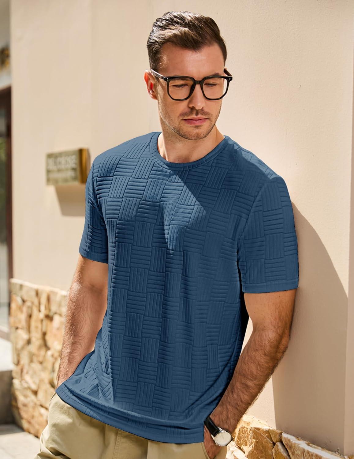 imageJMIERR Mens TShirt Casual Stretch Solid Crewneck Short Sleeve Tees Textured ShirtsReal Teal