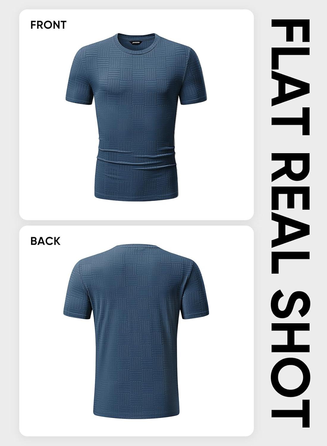 imageJMIERR Mens TShirt Casual Stretch Solid Crewneck Short Sleeve Tees Textured ShirtsReal Teal