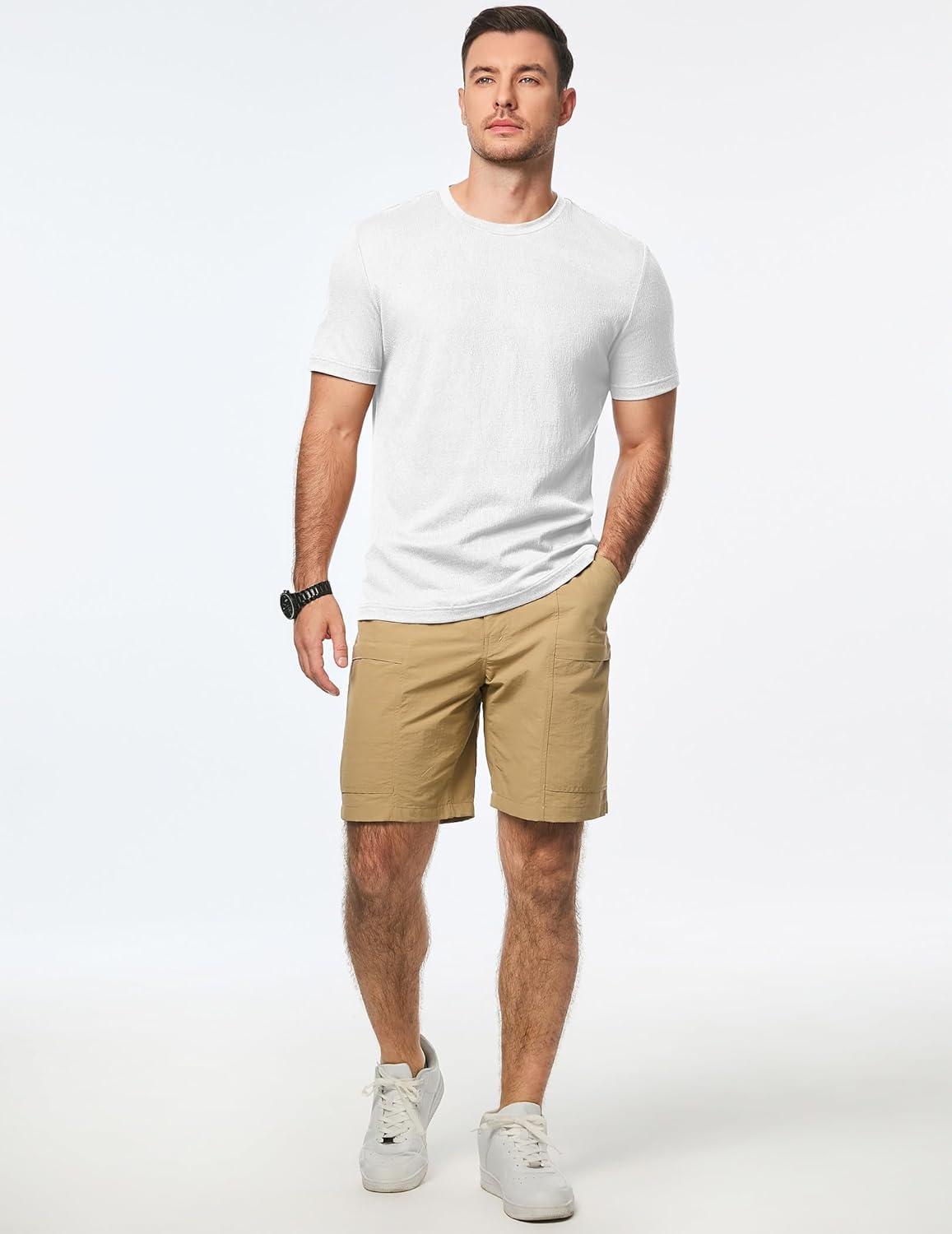 imageJMIERR Mens TShirt Short Sleeve Muscle Textured Knit Crewneck Slim T Shirt Gym Workout Athletic Tee Shirts0 White