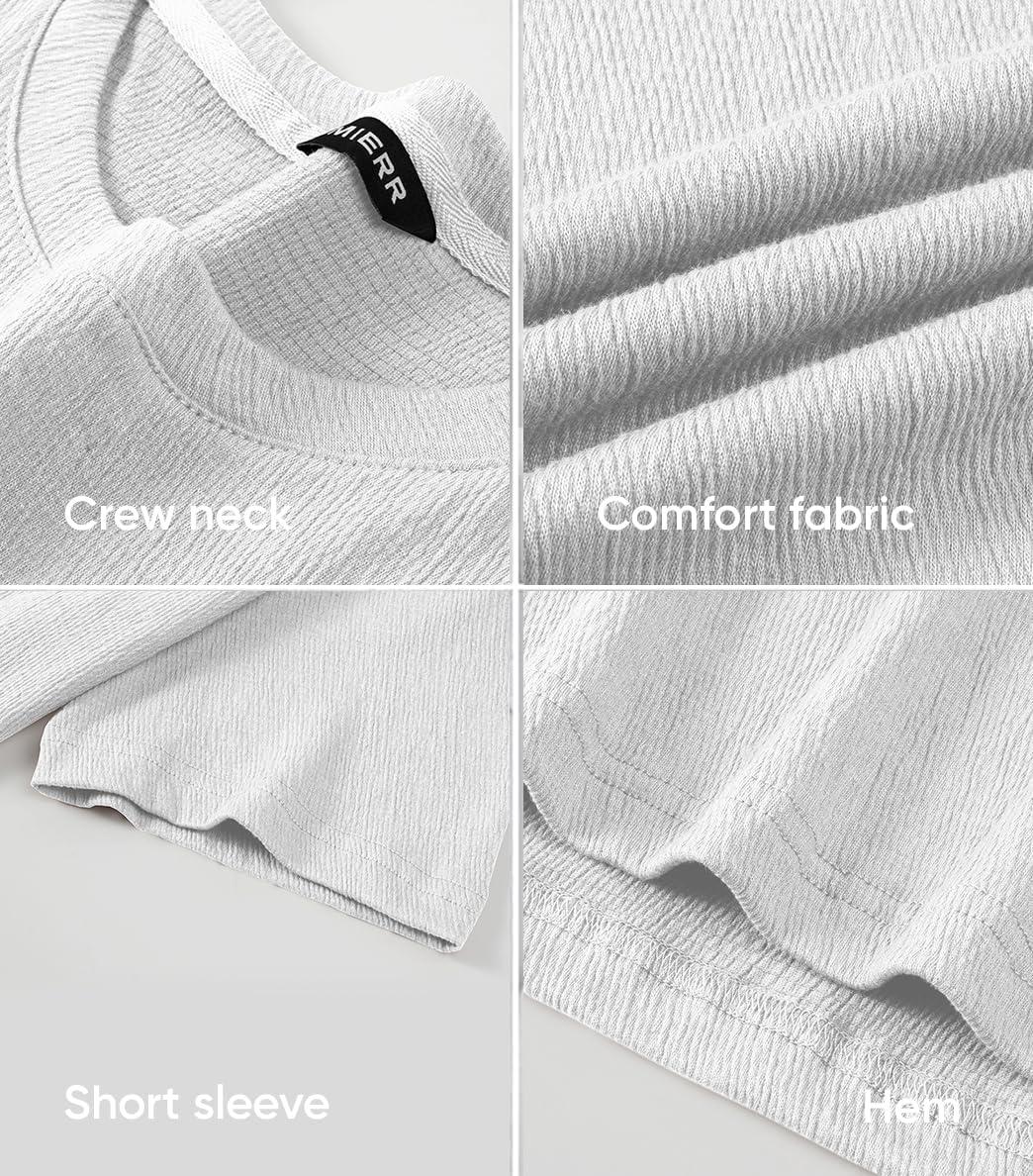 imageJMIERR Mens TShirt Short Sleeve Muscle Textured Knit Crewneck Slim T Shirt Gym Workout Athletic Tee Shirts0 White