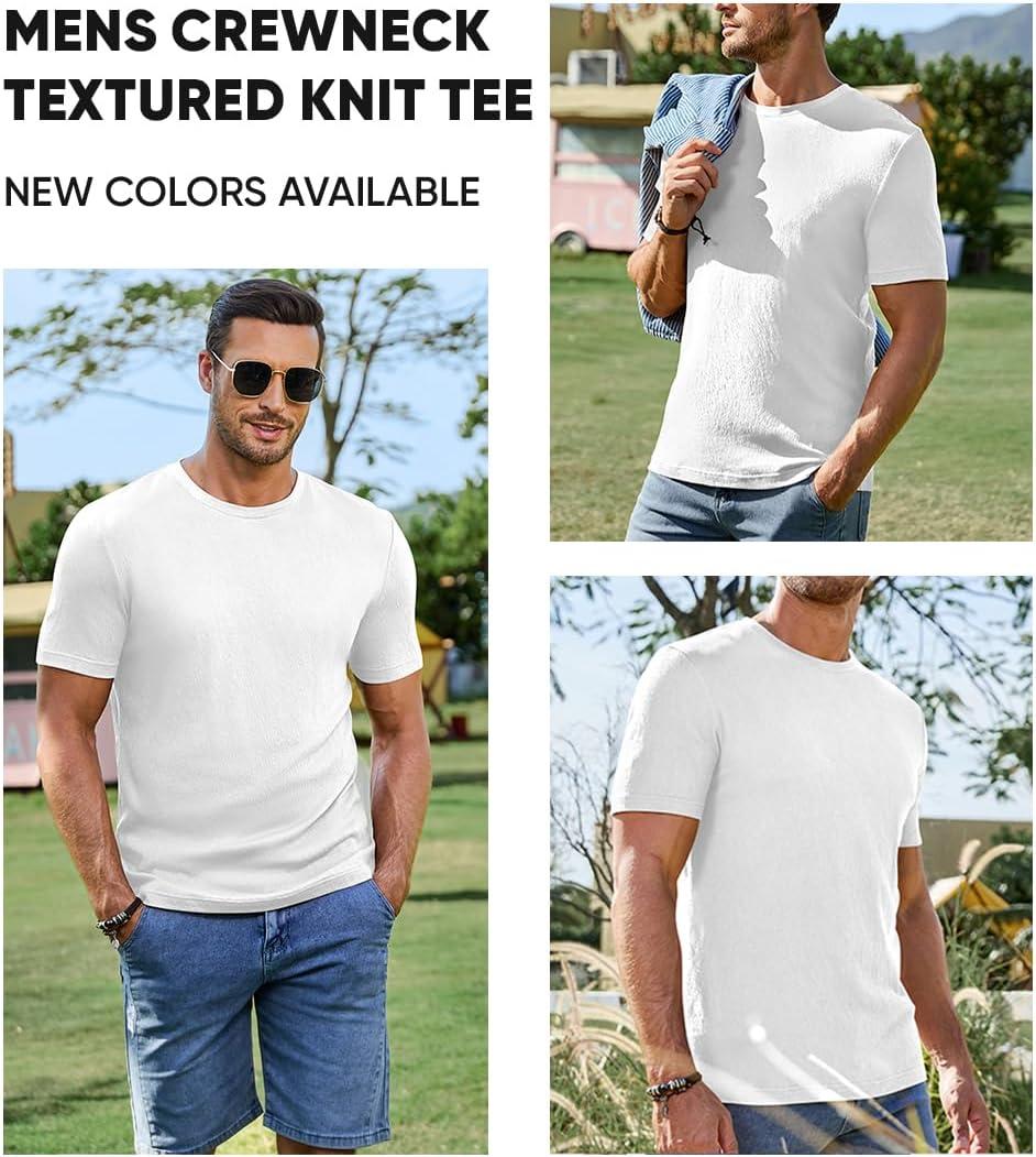 imageJMIERR Mens TShirt Short Sleeve Muscle Textured Knit Crewneck Slim T Shirt Gym Workout Athletic Tee Shirts0 White