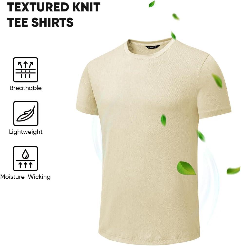 imageJMIERR Mens TShirt Short Sleeve Muscle Textured Knit Crewneck Slim T Shirt Gym Workout Athletic Tee ShirtsA Apricot