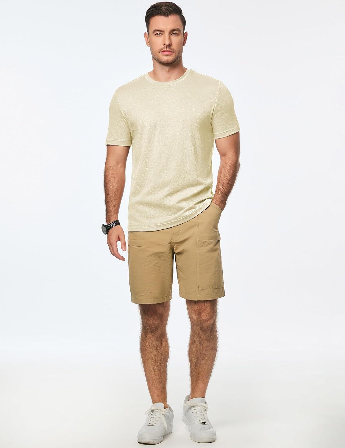 imageJMIERR Mens TShirt Short Sleeve Muscle Textured Knit Crewneck Slim T Shirt Gym Workout Athletic Tee ShirtsA Apricot