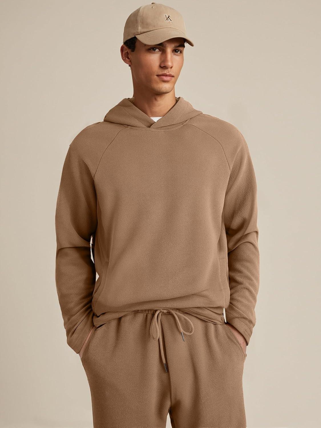 imageJMIERR Mens Textured Track Suits 2 Piece Set with Hoodie Sweatshirt and Sweatpants 2025 Casual Sweatsuit Set Airport OutfitsA Camel