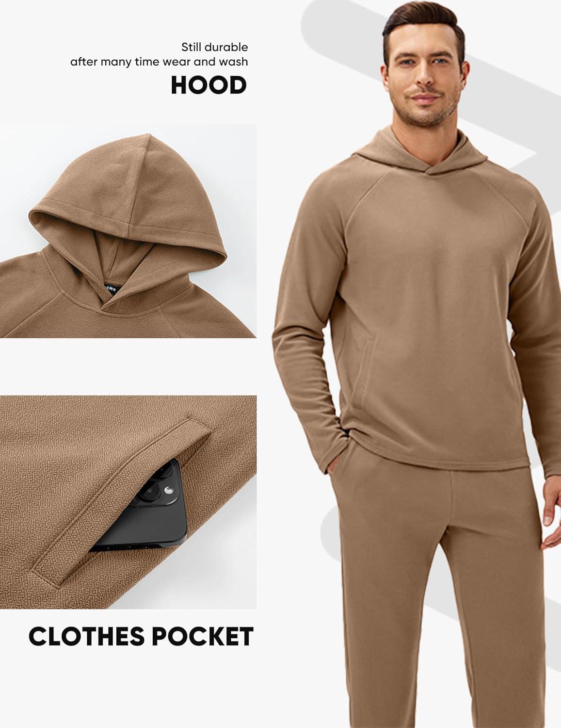 imageJMIERR Mens Textured Track Suits 2 Piece Set with Hoodie Sweatshirt and Sweatpants 2025 Casual Sweatsuit Set Airport OutfitsA Camel