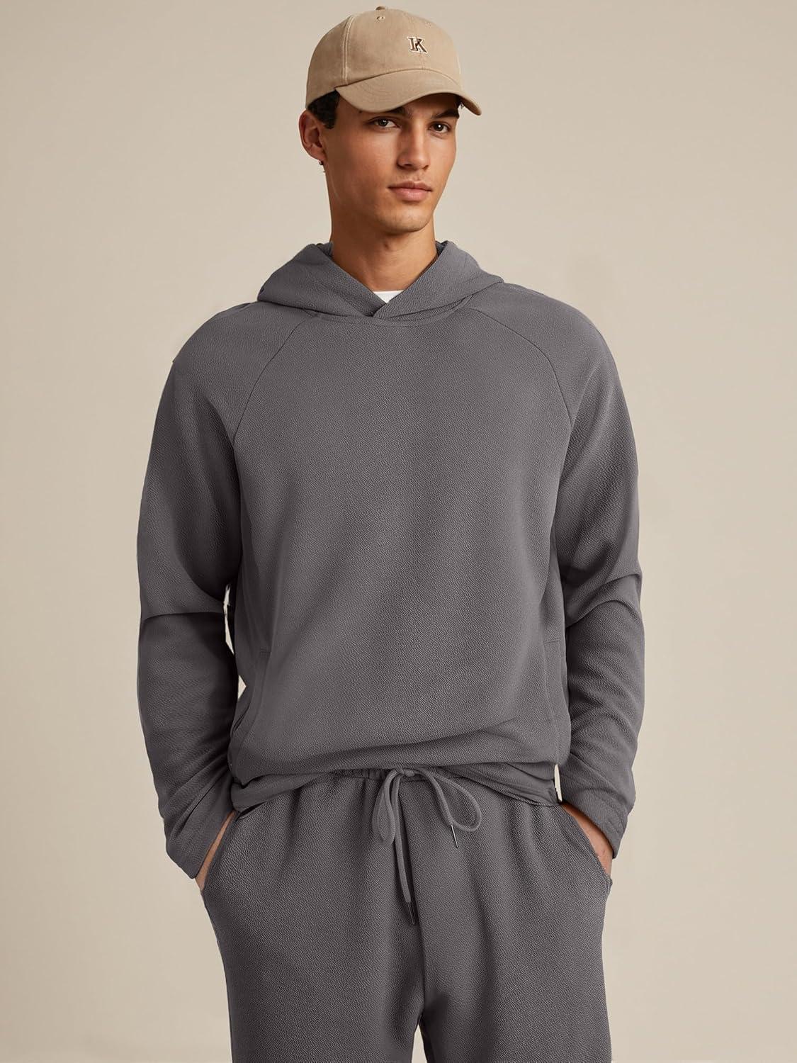 imageJMIERR Mens Textured Track Suits 2 Piece Set with Hoodie Sweatshirt and Sweatpants 2025 Casual Sweatsuit Set Airport OutfitsA Grey