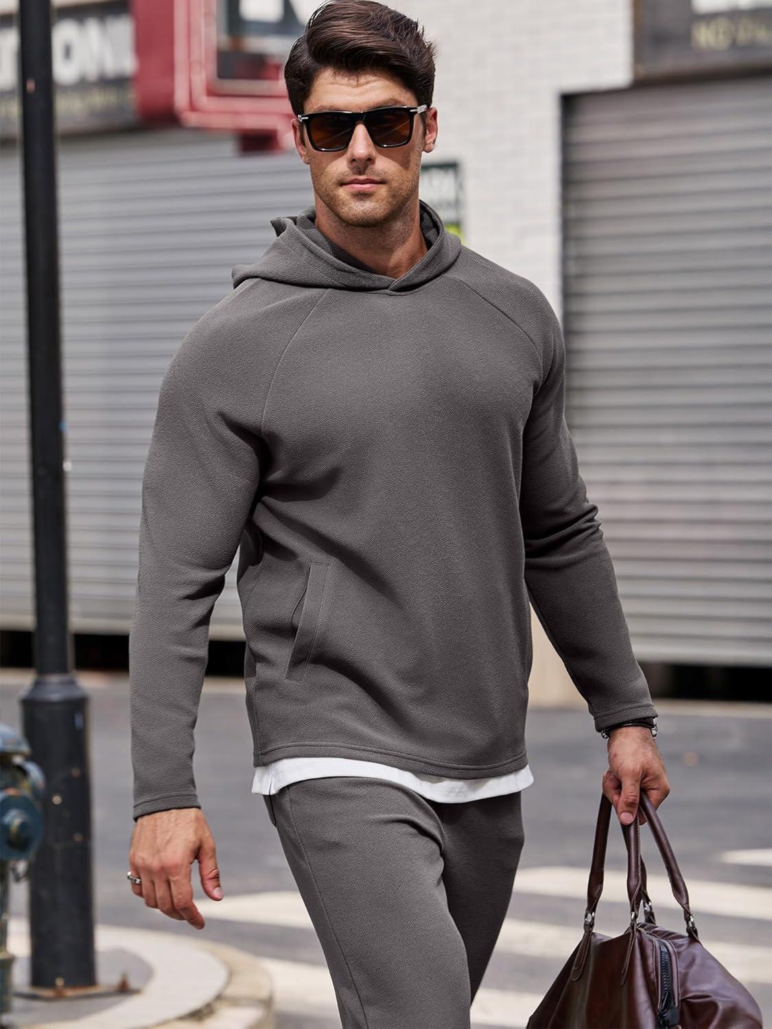imageJMIERR Mens Textured Track Suits 2 Piece Set with Hoodie Sweatshirt and Sweatpants 2025 Casual Sweatsuit Set Airport OutfitsA Grey