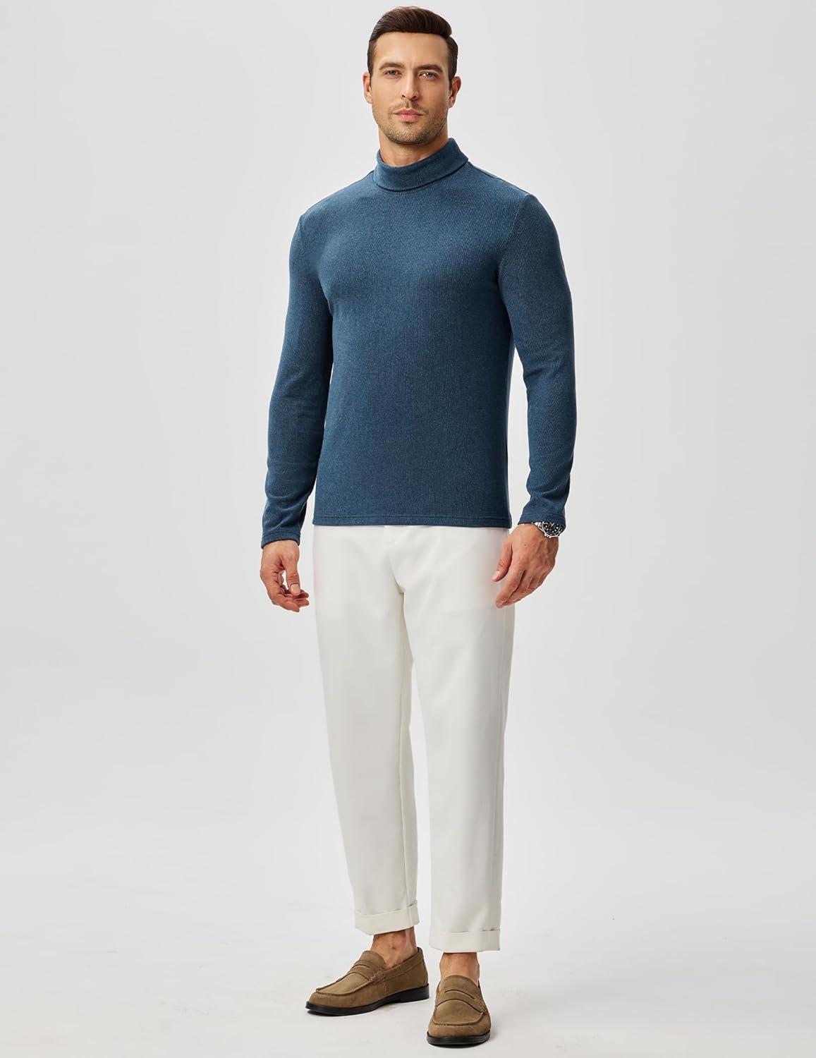 imageJMIERR Mens Thermal Mock Turtleneck Shirts Casual Long Sleeve Lightweight Pullover Sweaters Undershirt Slim Fit TopSail Blue