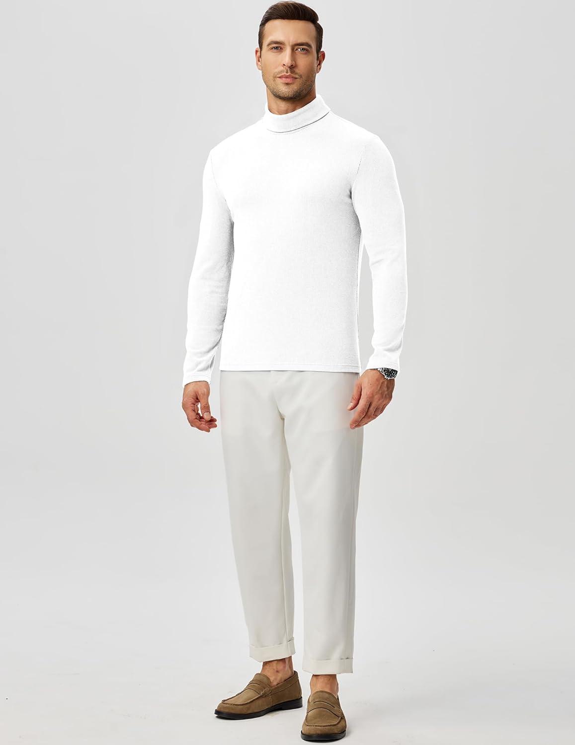 imageJMIERR Mens Thermal Mock Turtleneck Shirts Casual Long Sleeve Lightweight Pullover Sweaters Undershirt Slim Fit TopWhite