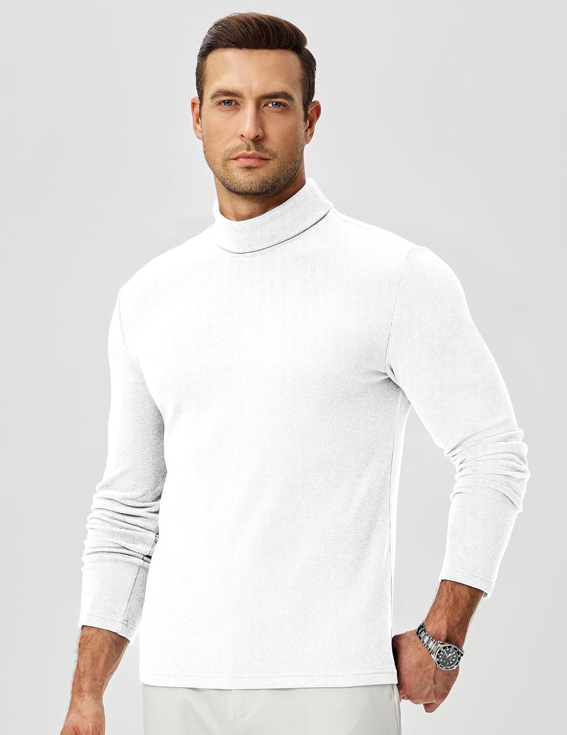 imageJMIERR Mens Thermal Mock Turtleneck Shirts Casual Long Sleeve Lightweight Pullover Sweaters Undershirt Slim Fit TopWhite