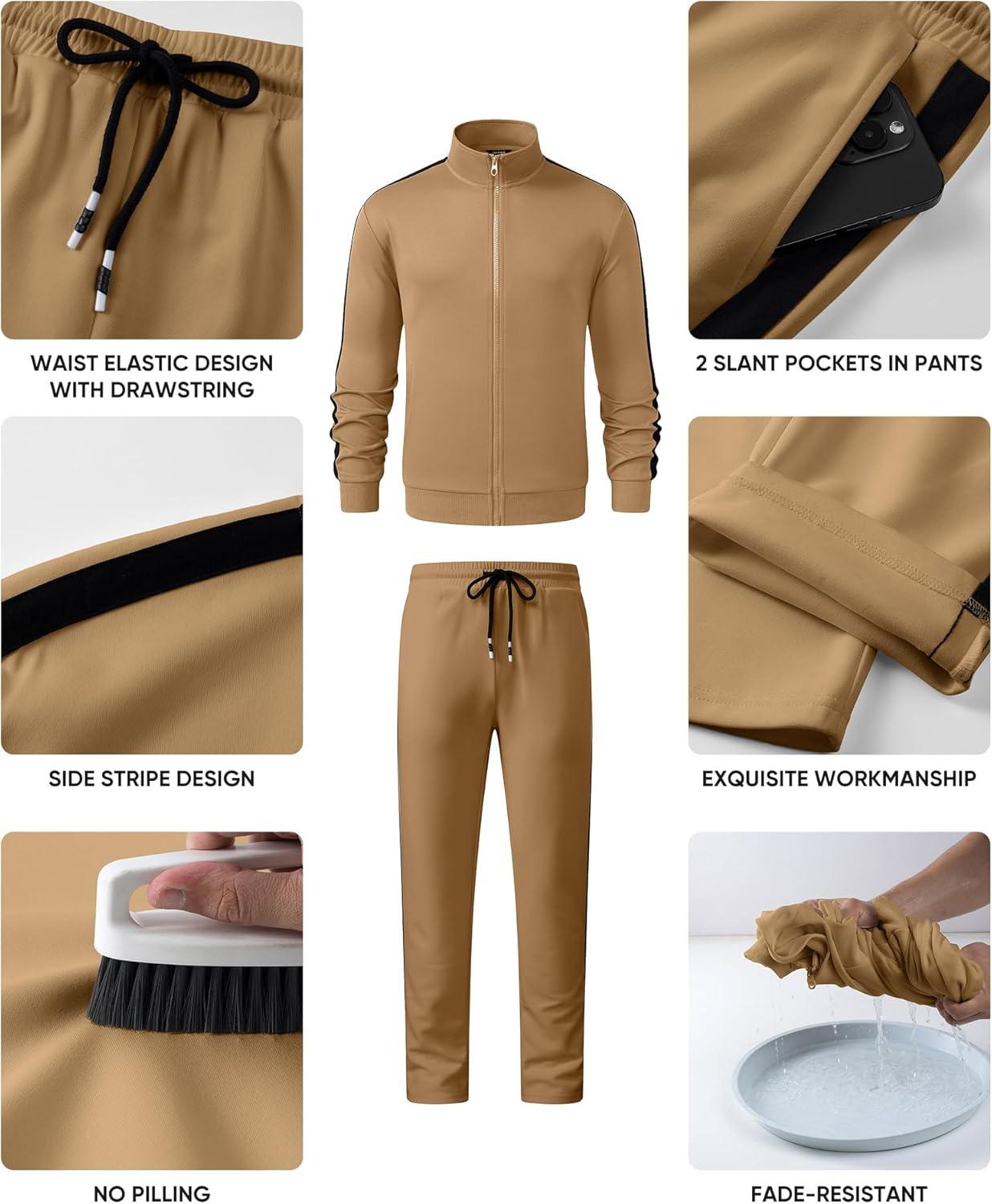 imageJMIERR Mens Track Suits 2 Piece Full Zip Sports Outfits Set Sweatshirt and Joggers SweatpantsCamel