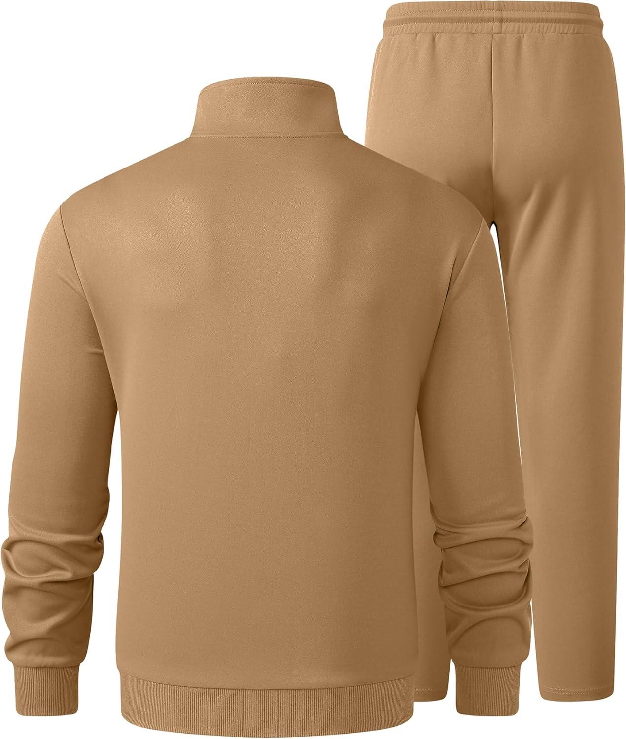 imageJMIERR Mens Track Suits 2 Piece Full Zip Sports Outfits Set Sweatshirt and Joggers SweatpantsCamel