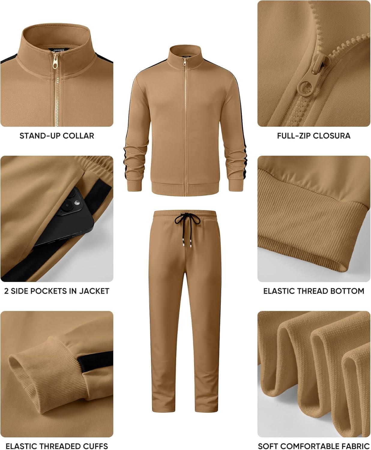 imageJMIERR Mens Track Suits 2 Piece Full Zip Sports Outfits Set Sweatshirt and Joggers SweatpantsCamel