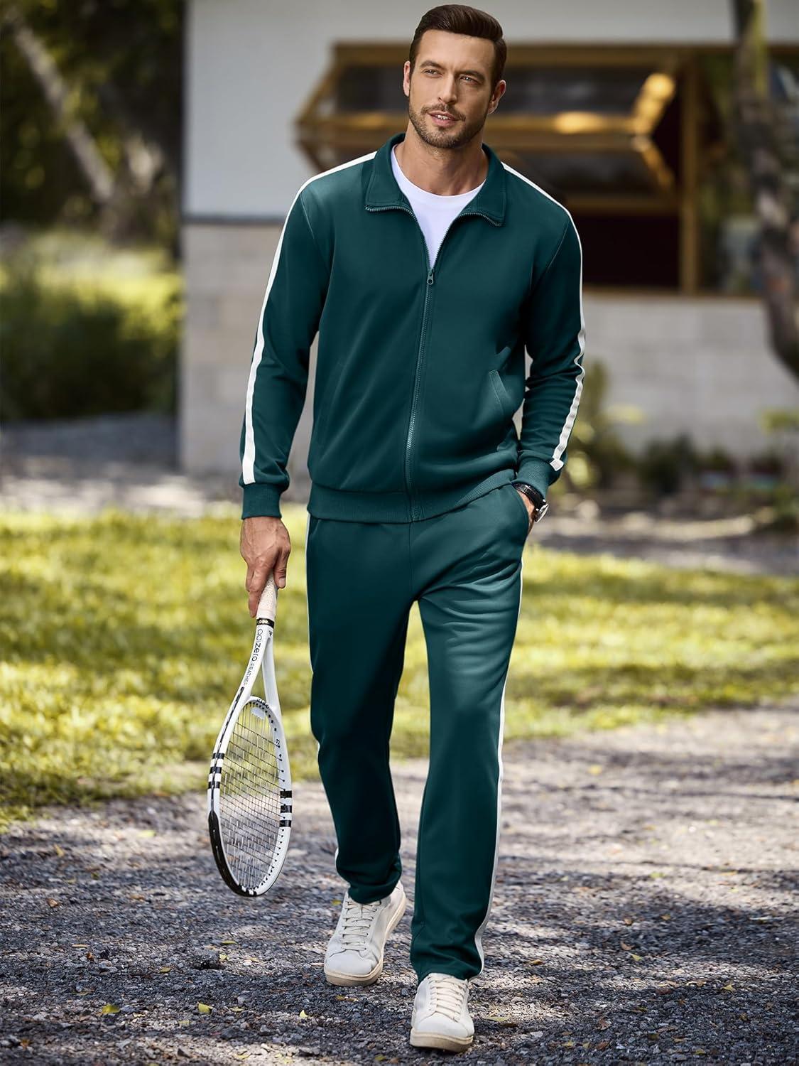 imageJMIERR Mens Track Suits 2 Piece Full Zip Sports Outfits Set Sweatshirt and Joggers SweatpantsSea Green