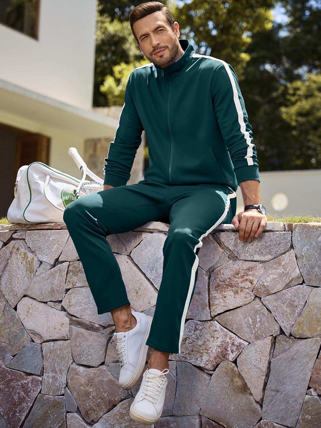 imageJMIERR Mens Track Suits 2 Piece Full Zip Sports Outfits Set Sweatshirt and Joggers SweatpantsSea Green