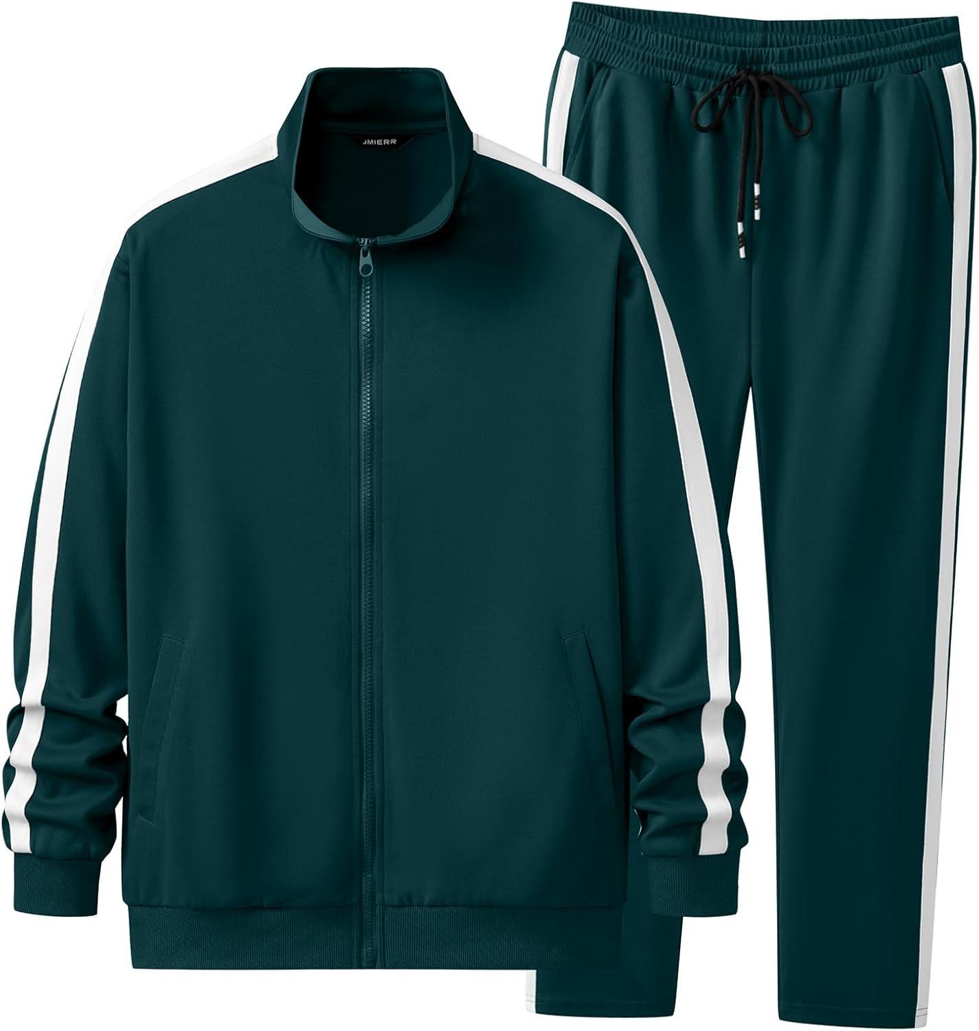 imageJMIERR Mens Track Suits 2 Piece Full Zip Sports Outfits Set Sweatshirt and Joggers SweatpantsSea Green