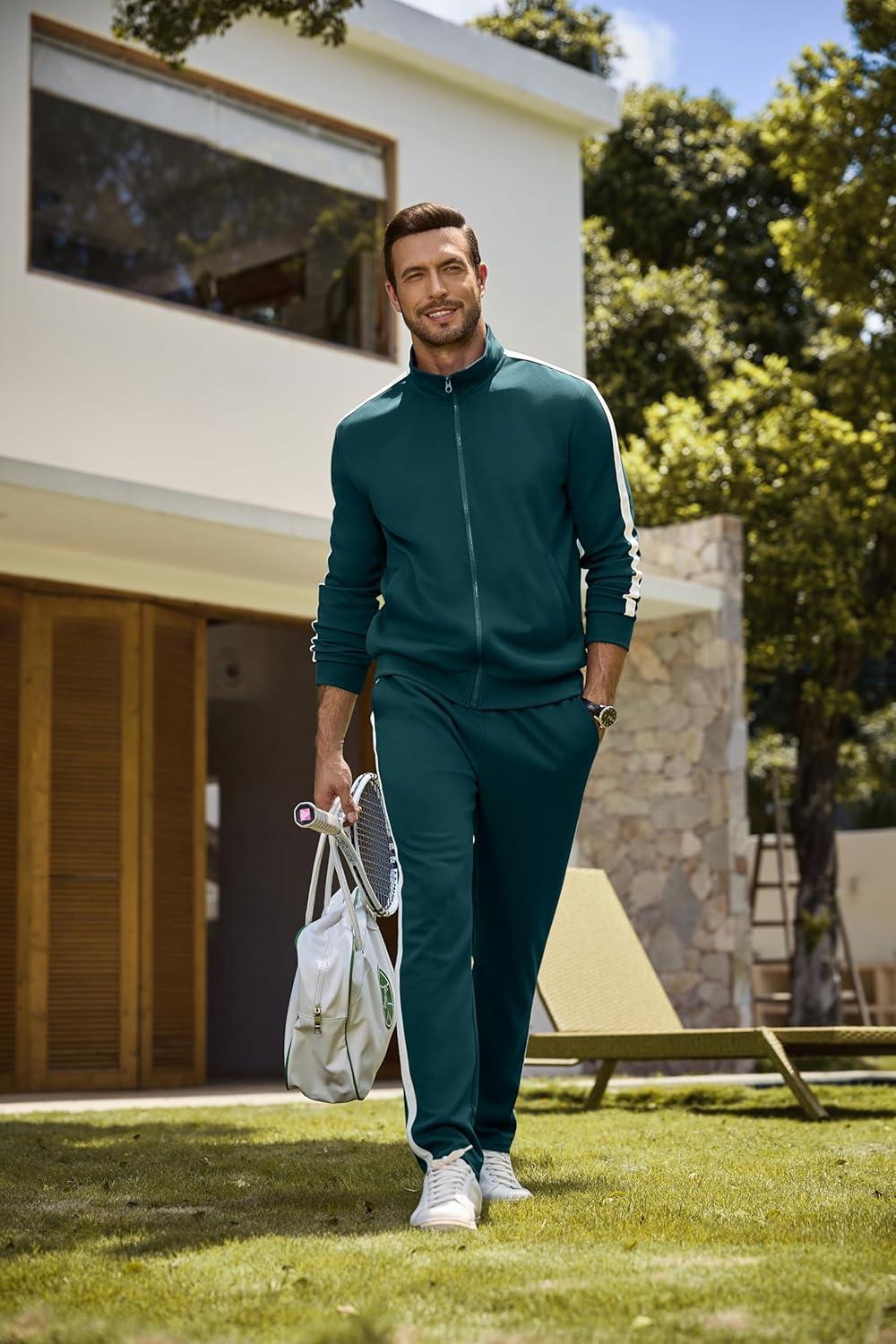 imageJMIERR Mens Track Suits 2 Piece Full Zip Sports Outfits Set Sweatshirt and Joggers SweatpantsSea Green